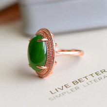 Natural Jade Ring Nephrite Silver Adjustable Ring TURG342