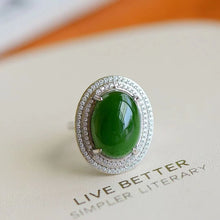 Natural Jade Ring Nephrite Silver Adjustable Ring