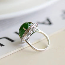 Natural Jade Ring Nephrite Silver Adjustable Ring