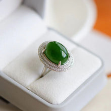 Natural Jade Ring Nephrite Silver Adjustable Ring
