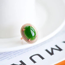 Natural Jade Ring Nephrite Silver Adjustable Ring