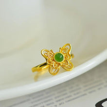 Natural Jade Ring Nephrite Silver Butterfly Adjustable Ring TURG336