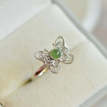 Natural Jade Ring Nephrite Silver Butterfly Adjustable Ring TURG336