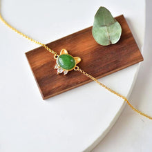 Natural Jade Bracelet Nephrite Silver Cat Kitty Bracelet