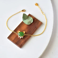 Natural Jade Bracelet Nephrite Silver Cat Kitty Bracelet