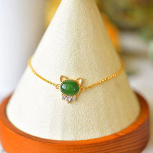 Natural Jade Bracelet Nephrite Silver Cat Kitty Bracelet