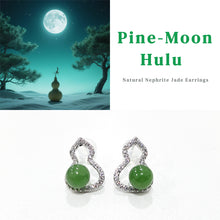 【Pine-Moon Hulu】Natural Jade Earrings Nephrite Silver Earrings