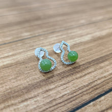 【Pine-Moon Hulu】Natural Jade Earrings Nephrite Silver Earrings