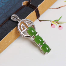 Natural Jade Pendant Nephrite Silver Zircon Key Pendant