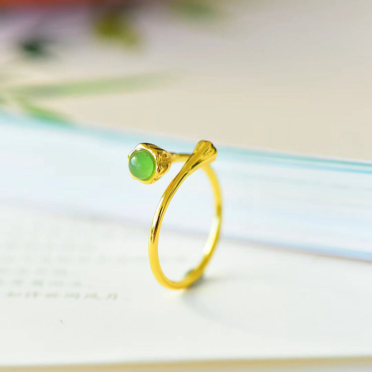 Natural Jade Ring Nephrite Silver Adjustable Ring