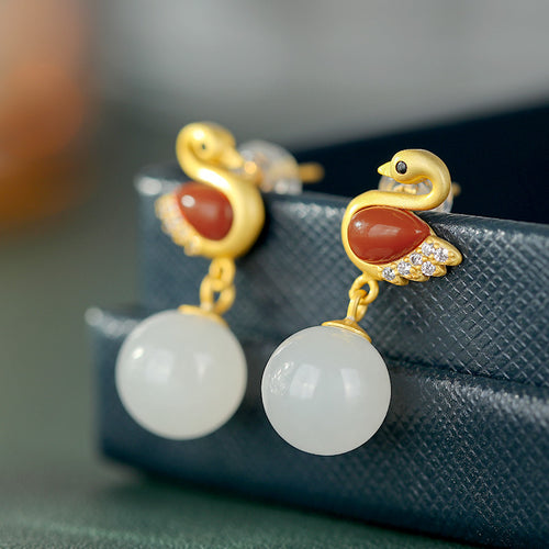 Natural Jade Earrings Nephrite Agate Silver Earrings