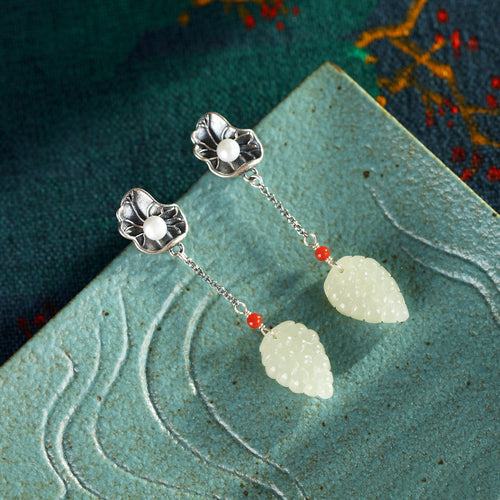 Natural Jade Earrings Nephrite Silver Earrings