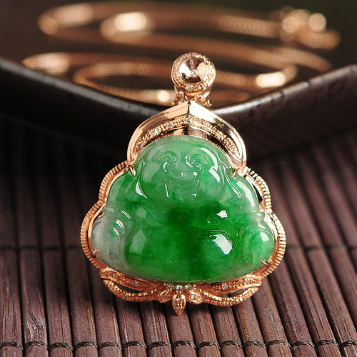 Natural jade pendant jadeite gold Buddha pendant necklace