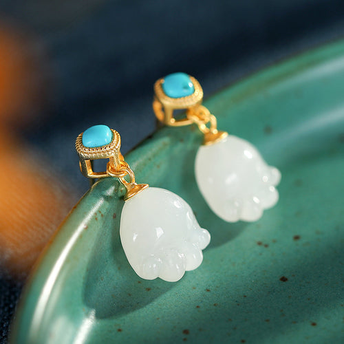 Natural Jade Earrings Nephrite Turquoise Silver Earrings