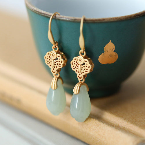 Natural Jade Earrings Nephrite Silver Earrings