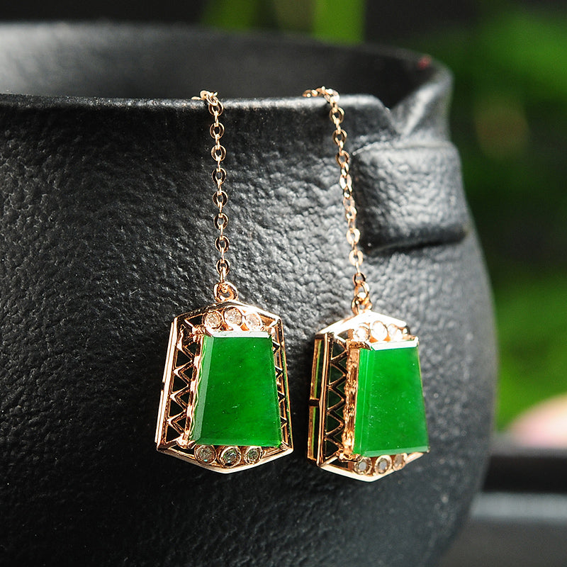 Natural jade earrings jadeite gold earrings