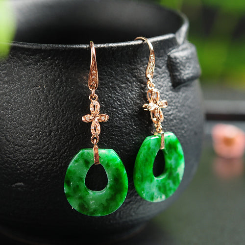 Natural jade earrings jadeite gold earrings