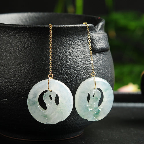 Natural jade earrings jadeite gold earrings