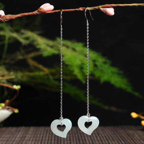 Natural Jade Earrings Nephrite Silver Earrings