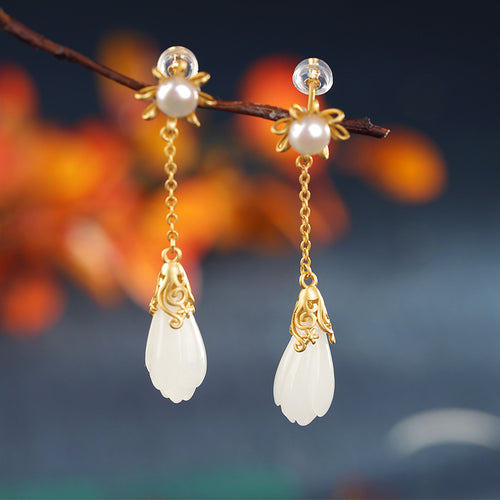 Natural Jade Earrings Nephrite Silver Earrings