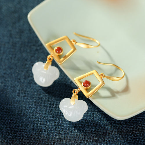 Natural Jade Earrings Nephrite Agate Silver Earrings