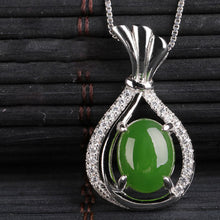 Natural Jade Pendant Nephrite Silver Zircon Pendant