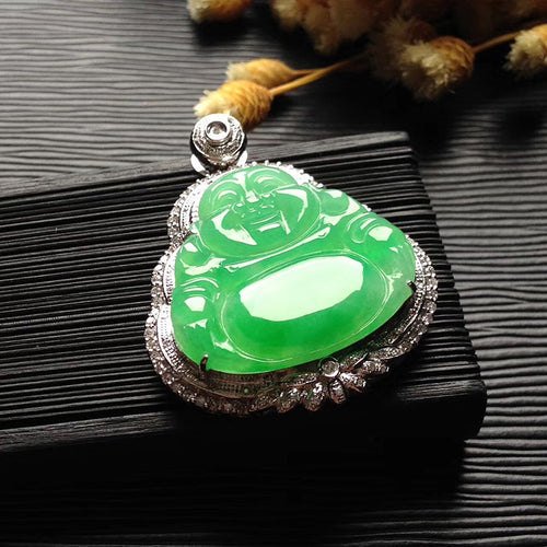 Natural Jade Pendant Jadeite Gold Buddha Pendant