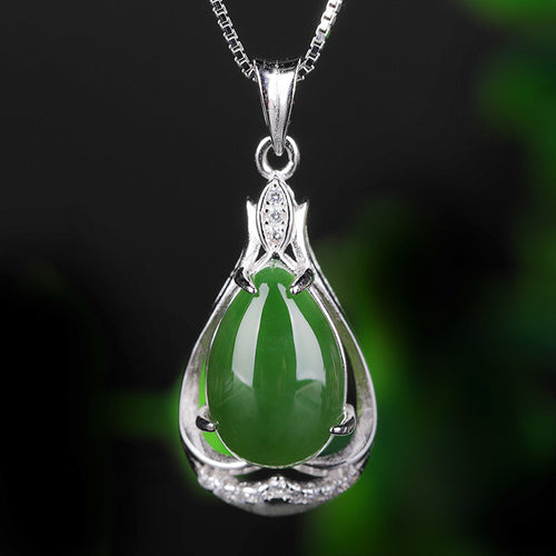 Natural Jade Pendant Nephrite Silver Zircon Pendant