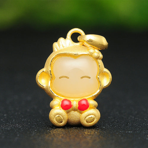 Natural Jade Pendant Nephrite Gold Monkey Baby Pendant