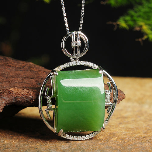 Natural Jade Pendant Nephrite Silver Pendant