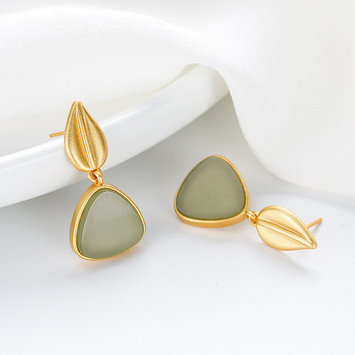 Natural Jade Earrings Nephrite Silver Earrings