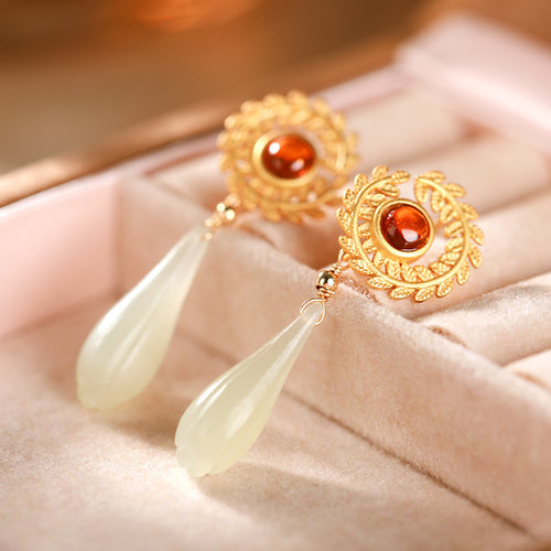 Natural Jade Earrings Nephrite Silver Earrings