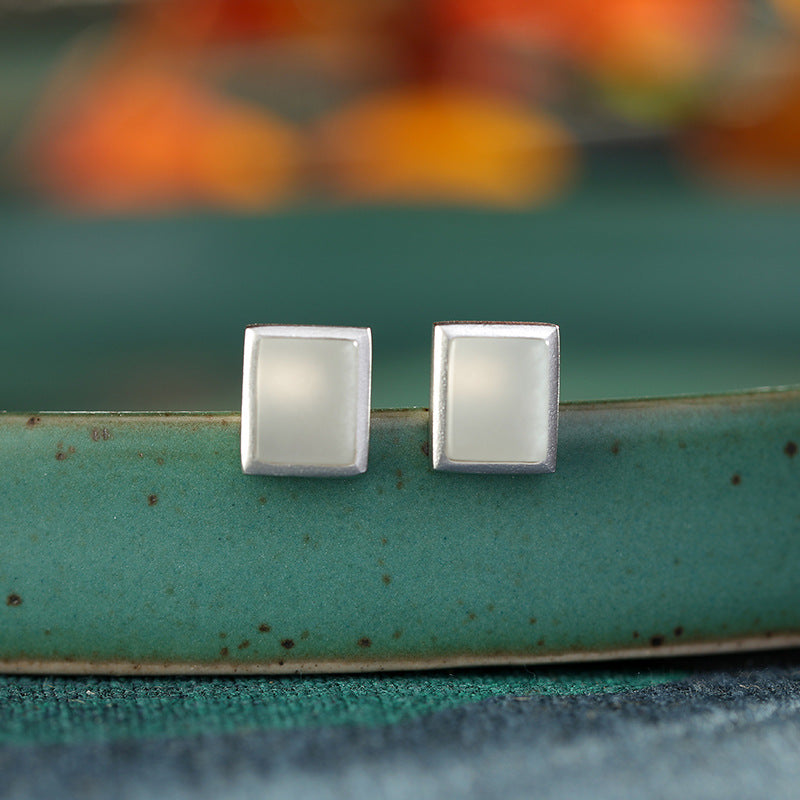 Natural Jade Earrings Nephrite Silver Earrings ZNE453