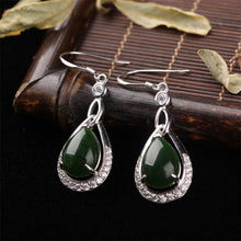 Natural Jade Earrings Nephrite Silver Zircon Earrings