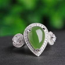 Natural Jade Ring Nephrite Silver Zircon Adjustable Ring