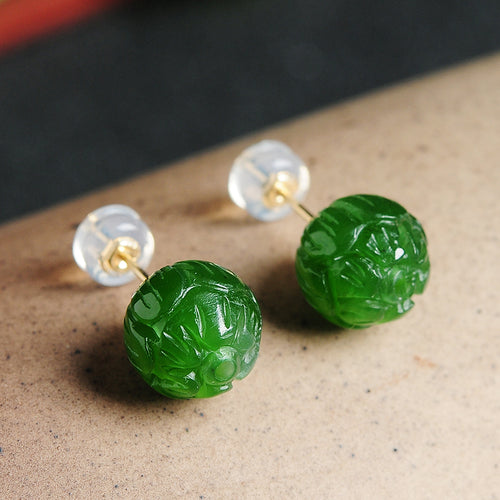 Natural Jade Earrings Nephrite Gold Earrings