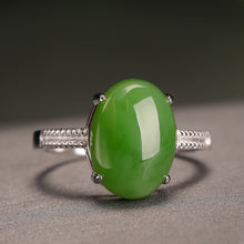 Natural Jade Ring Nephrite Silver Zircon Adjustable Ring