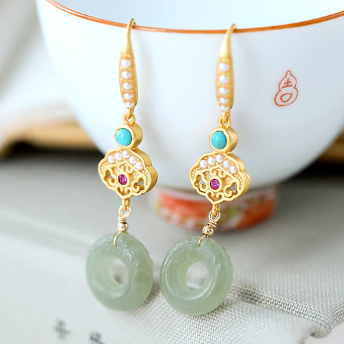 Natural Jade Earrings Nephrite Turquoise Pearl Silver Earrings