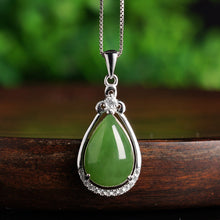 Natural Jade Pendant Nephrite Silver Zircon Pendant