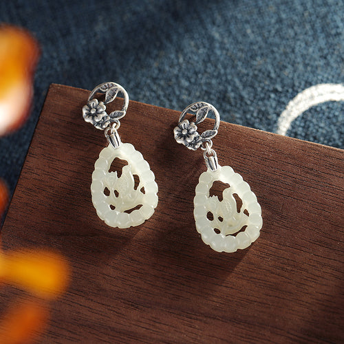 Natural Jade Earrings Nephrite Silver Earrings
