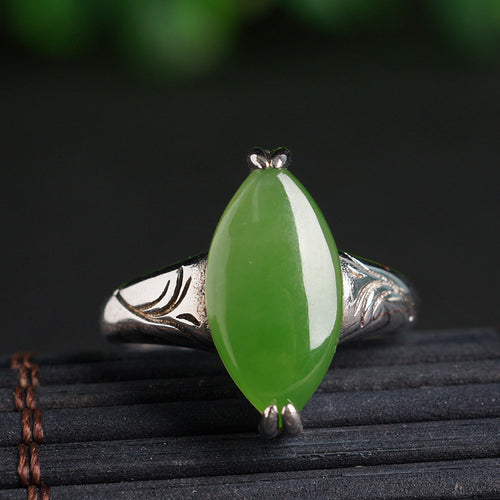Natural Jade Ring Nephrite Silver Adjustable Ring