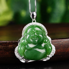 Natural Jade Buddha Pendant Nephrite Silver Zircon Pendant