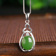 Natural Jade Pendant Nephrite Silver Zircon Pendant
