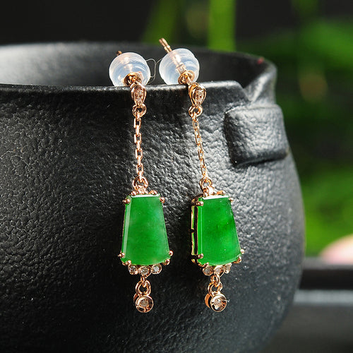 Natural jade earrings jadeite gold earrings