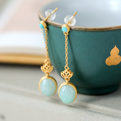 Natural Jade Earrings Jadeite Turquoise Silver Earrings