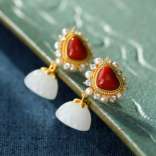 Natural Jade Earrings Nephrite Agate Silver Earrings