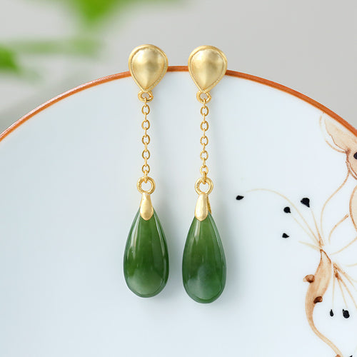 Natural Jade Earrings Nephrite Silver Earrings