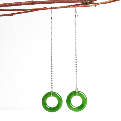 Natural Jade Earrings Nephrite Silver Earrings