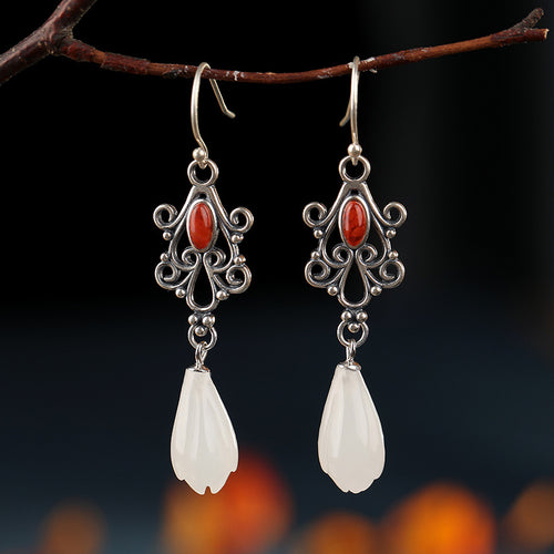 Natural Jade Earrings Nephrite Silver Earrings