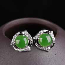 Natural Jade Earrings Nephrite Silver Zircon Earrings